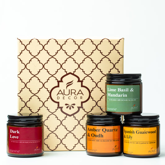 AuraDecor Amber Jar Set 4 in 2 Variants in a Gift Box (MOQ 10 Sets)