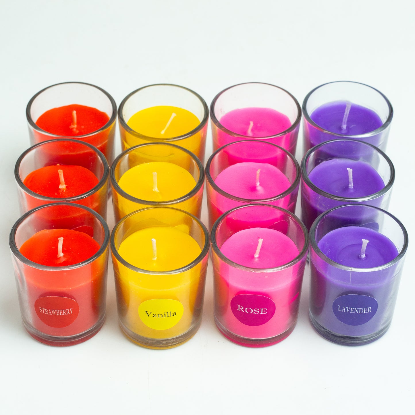 AuraDecor Set of 12 Fragrance Votive Glass Candles || Burn Upto 12 Hour