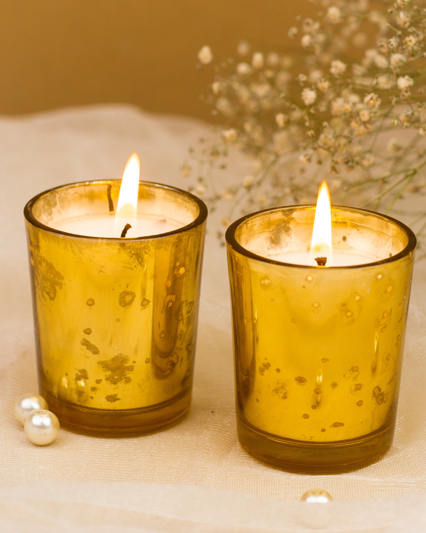 AuraDecor Golden Mercury Votive Glass Candle Jasmine Fragrance (Set of 2)