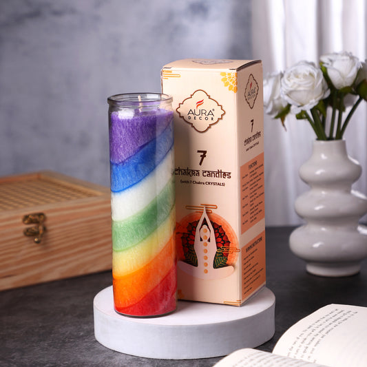 AuraDecor 7 Chakra Jar Candle – Layered Wax Candle in Glass Jar for Meditation, Yoga, Reiki & Healing – Candle – Spiritual Energy Balancing (Medium, 5, Count)