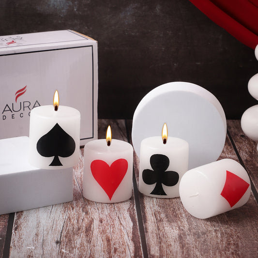 Playing Deck Pillar Candle Set – Hearts, Diamonds, Spades & Clubs