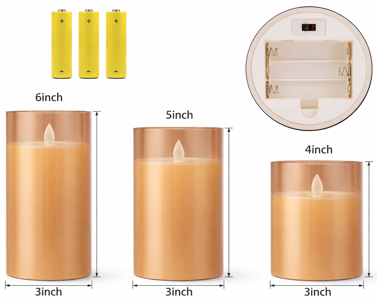 Bulk Buy AuraDecor LED Pillar Candle Set with Remote Controller and AAA Battery, Pack of 3 (Master Pack of 10))