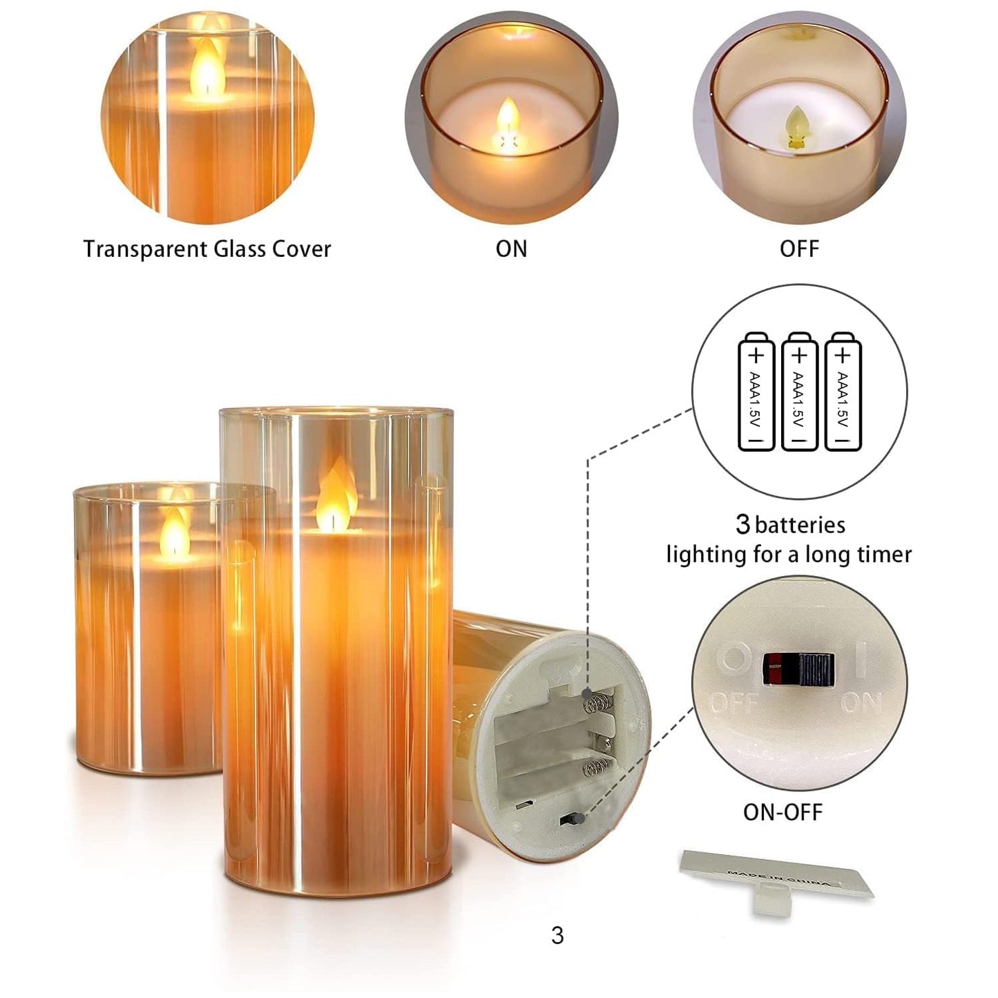 Bulk Buy AuraDecor LED Pillar Candle Set with Remote Controller and AAA Battery, Pack of 3 (Master Pack of 10))