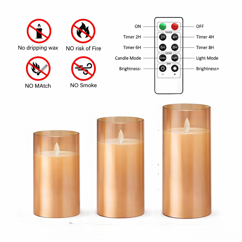 Bulk Buy AuraDecor LED Pillar Candle Set with Remote Controller and AAA Battery, Pack of 3 (Master Pack of 10))