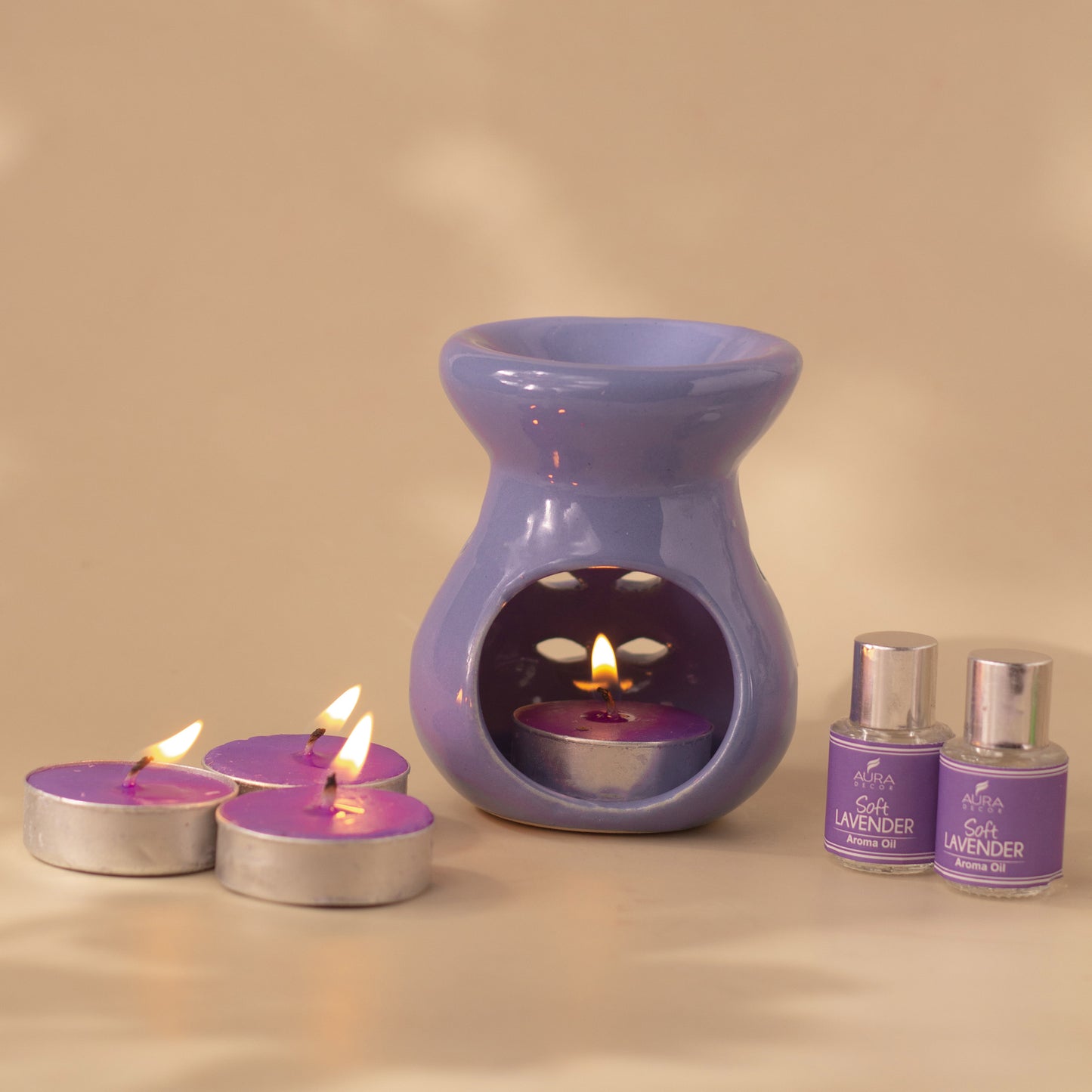 Aura Decor AromaTherapy Gift Set with 4 Tealight & 2 , 5ml Aroma Oil (GS-06)