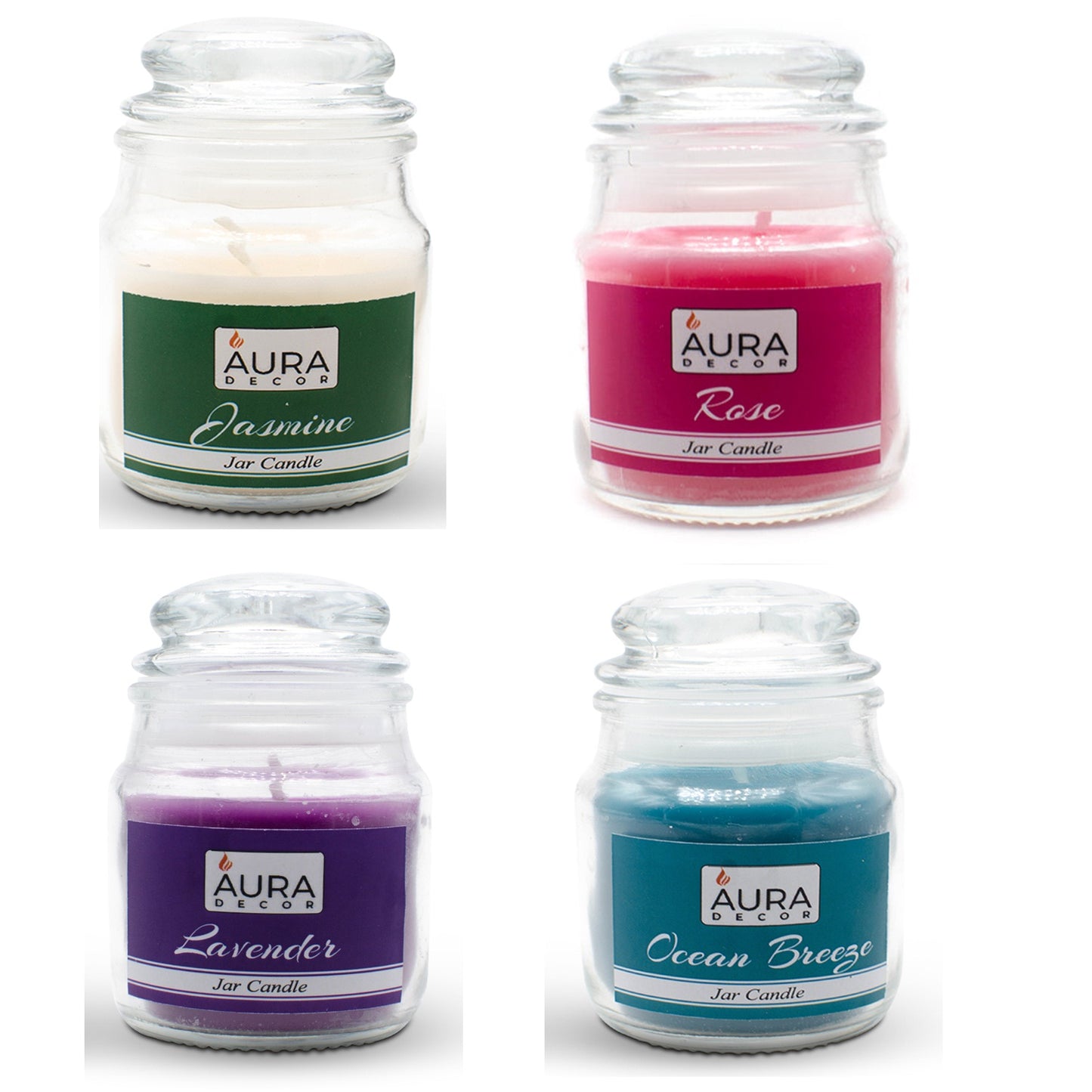 AuraDecor Set of 4 Highly Fragrance Jar Candle Burning Time 30 Hours Each