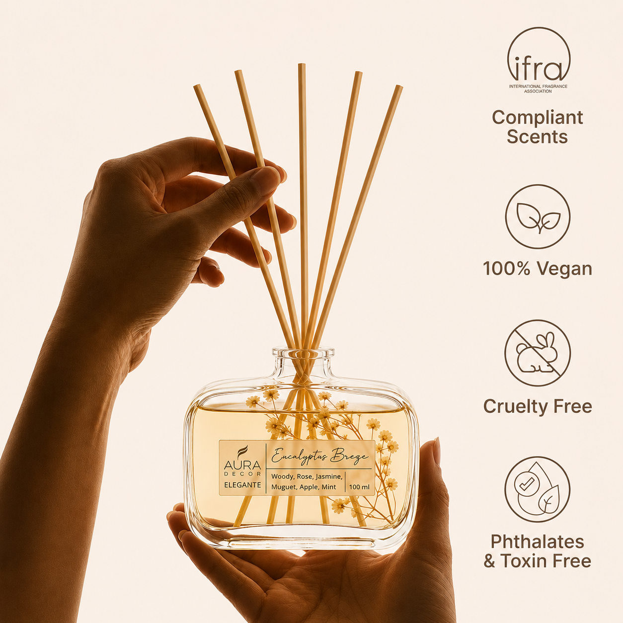 AuraDecor Elegante Reed Diffuser Gift Set | Premium Home Fragrance with Dried Flowers | 100 ml