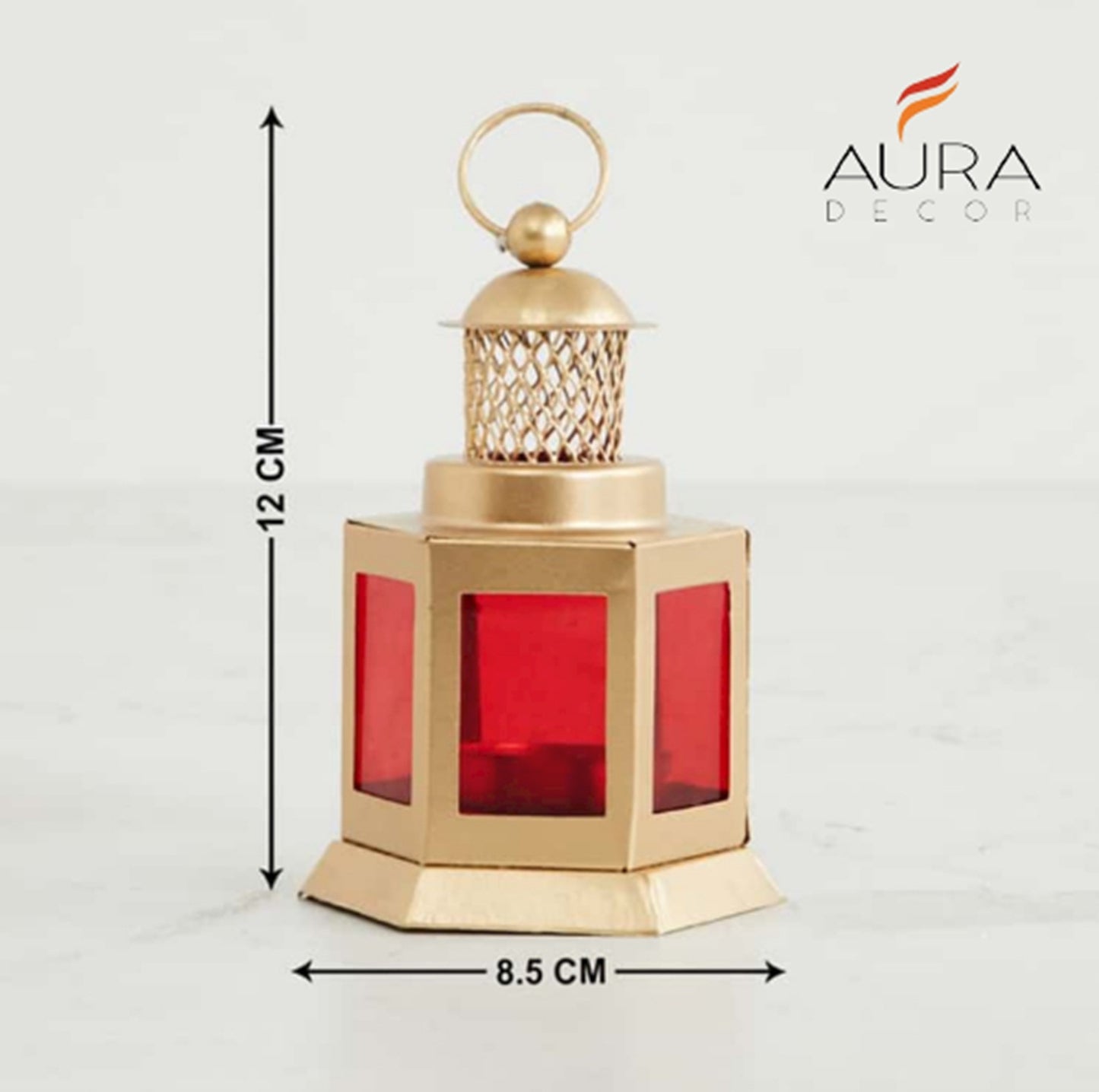 Auradecor Moroccan Lantern, Red Tealight Holder ( Pack of 2)