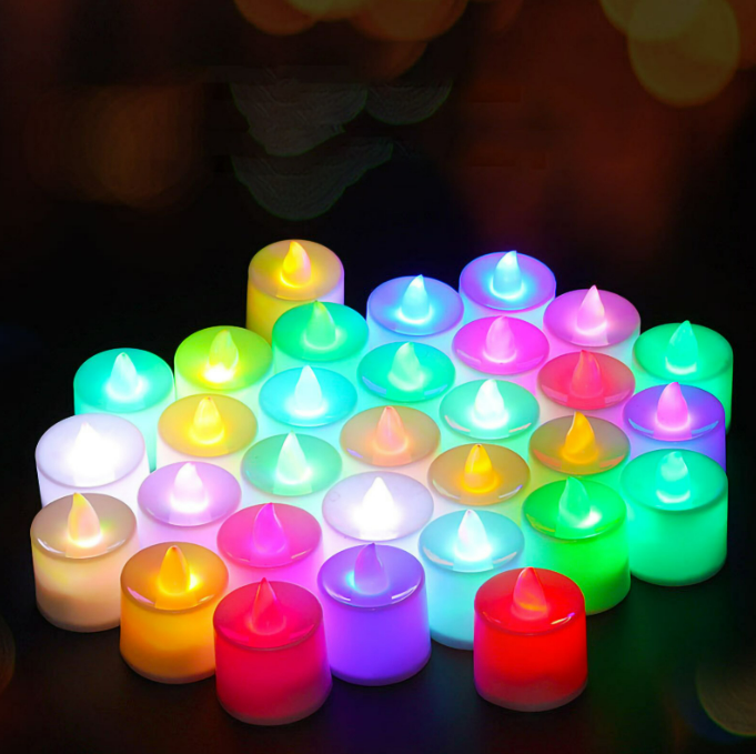 Bulk Buy Pack of 12 Multicolour LED Tea Light Candles (Master Qty 21 Packs)