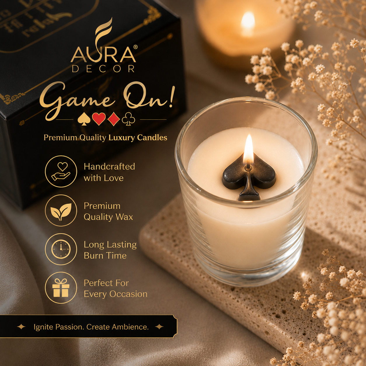 AuraDecor Royal Flush Playing Card Theme Candle Gift Set | Poker & Teen Patti Inspired