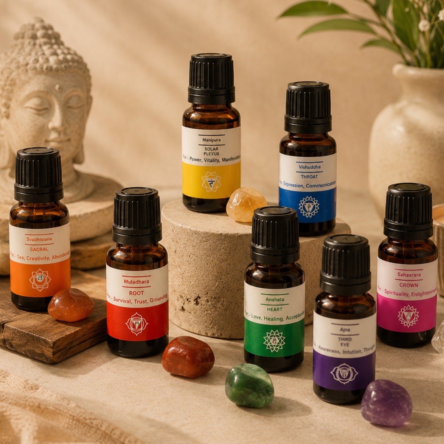 AuraDecor 7 Chakras Essential Oils with 7 Chakras Gems
