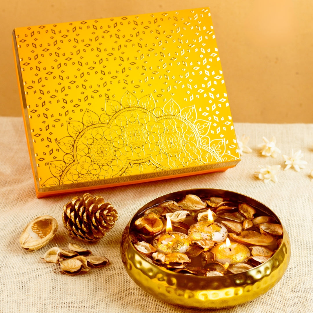 AuraDecor Urli Gift Set with Floating Candles & Potpourri in a Gift Box