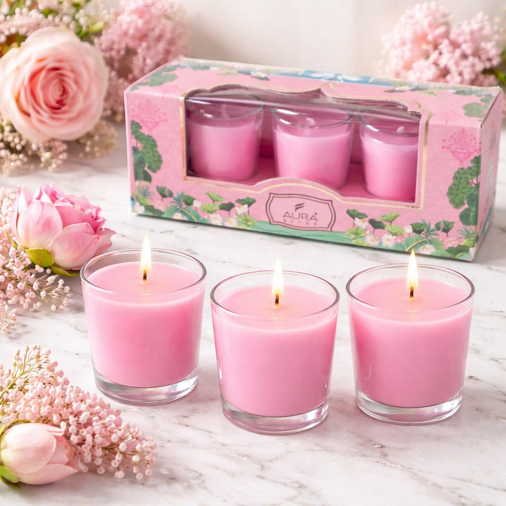 AuraDecor Glass Set of 3 Fragrance Votive Candle