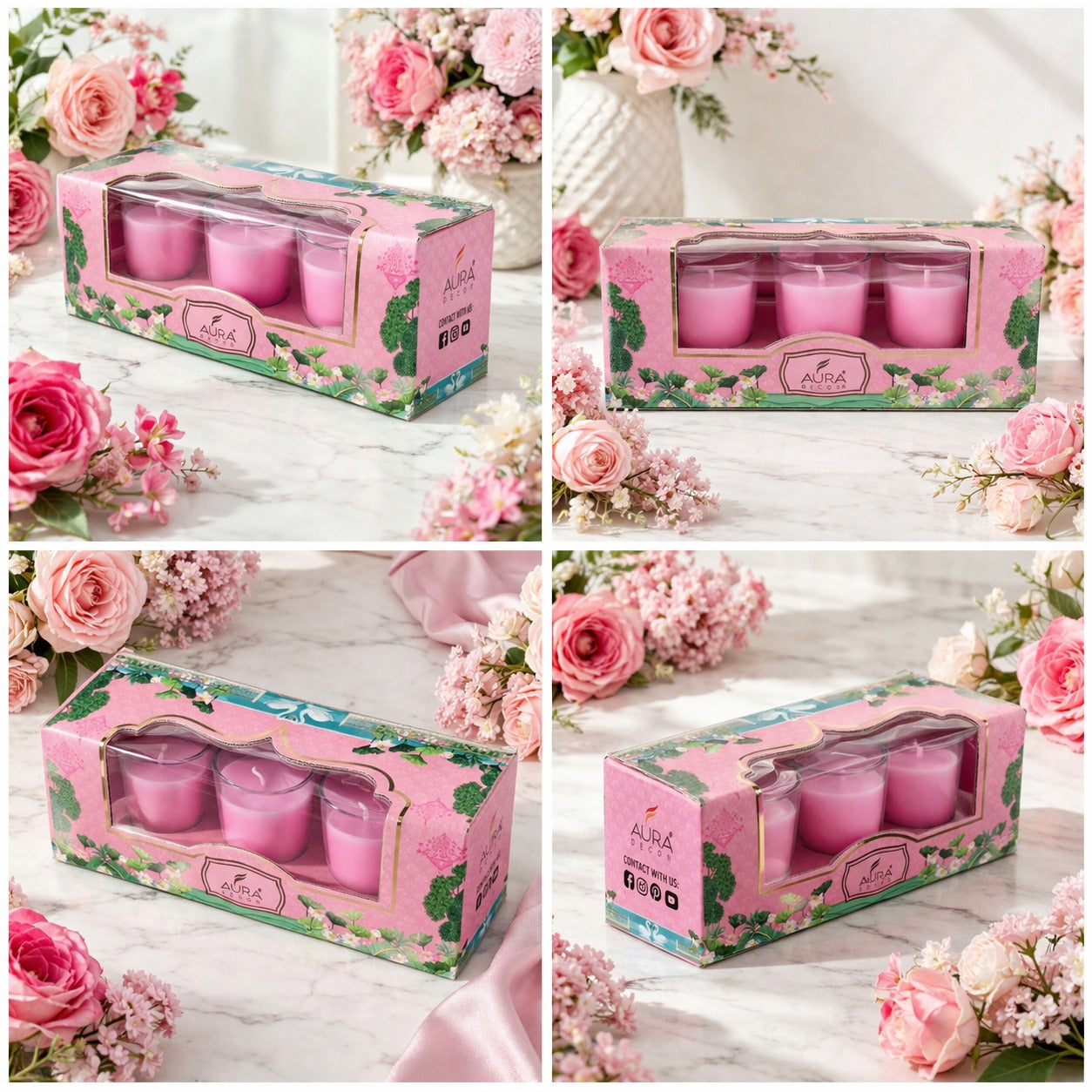 AuraDecor Glass Set of 3 Fragrance Votive Candle