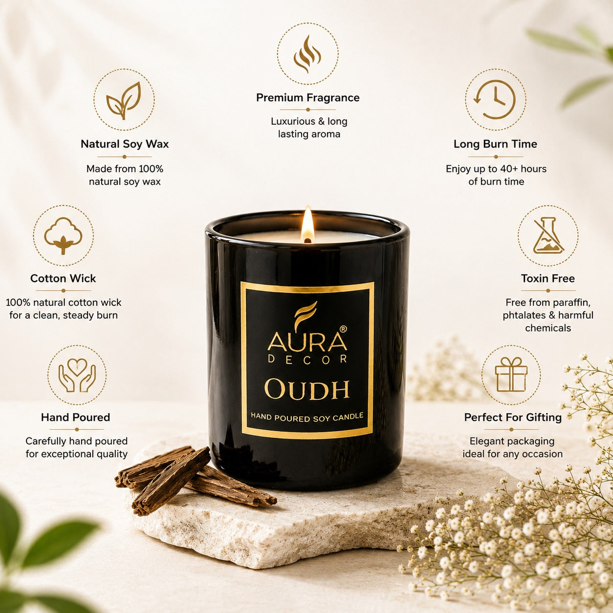 Auradecor Black lid jar candle in a Gift Box