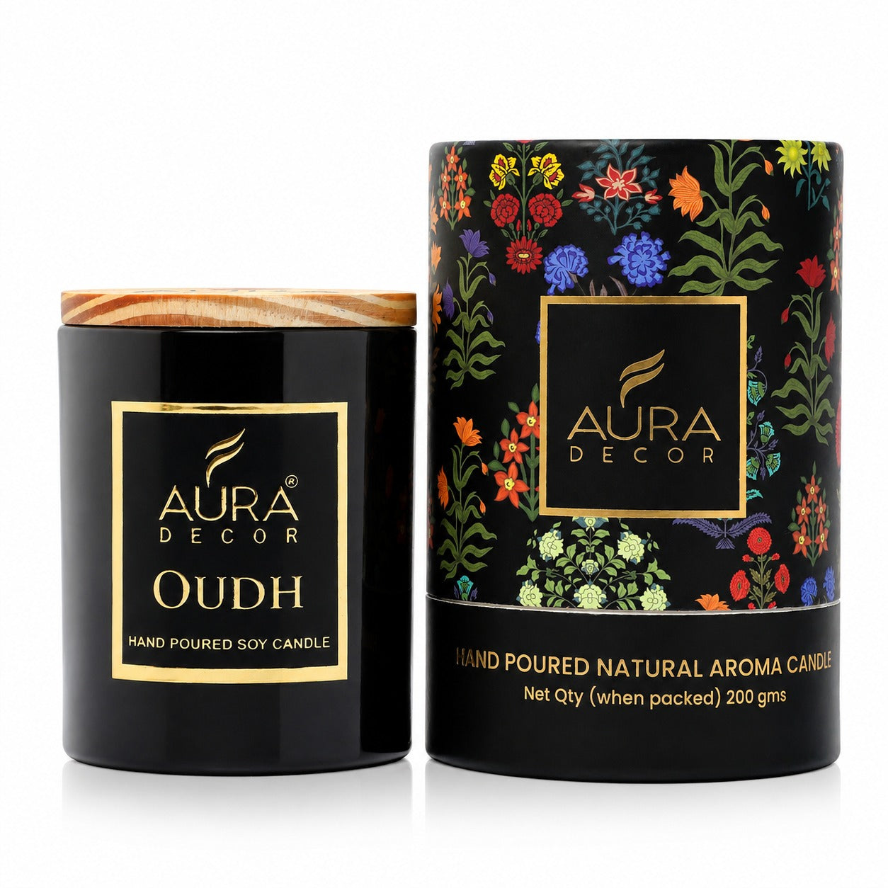 Auradecor Black lid jar candle in a Gift Box