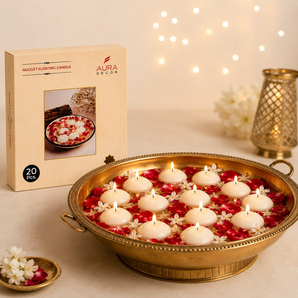 AuraDecor Bulk Buy Pack of 20 Nugget Floating Candle ( Burning Time 4 hours Each ) ( 24 Packets Master )
