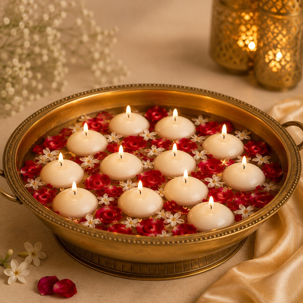 AuraDecor Bulk Buy Pack of 20 Nugget Floating Candle ( Burning Time 4 hours Each ) ( 24 Packets Master )
