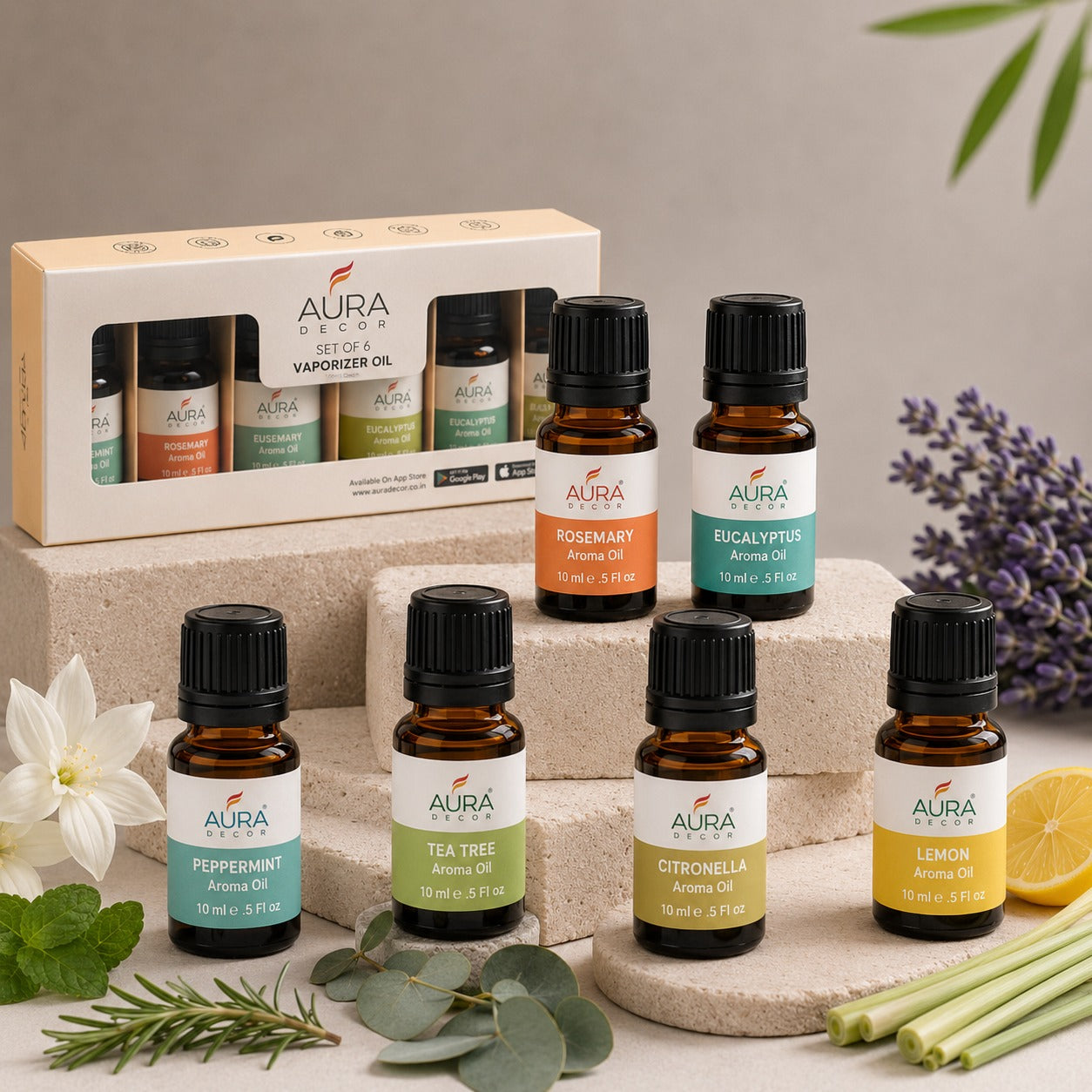 AuraDecor Set of 6 Highly Fragrance Aroma therapy Oils (10 ml Each)