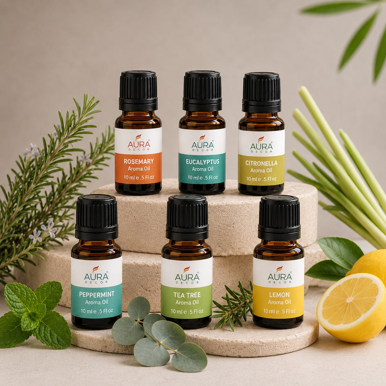 AuraDecor Set of 6 Highly Fragrance Aroma therapy Oils (10 ml Each)
