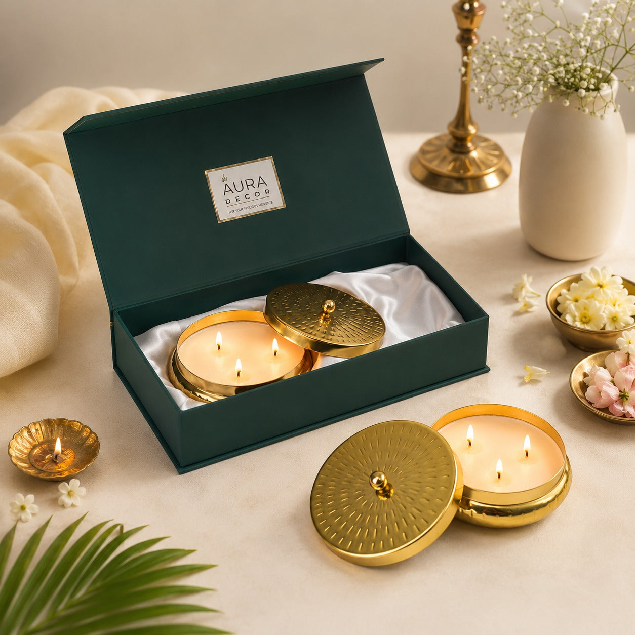 Bulk Buy AuraDecor Set of 2 Fragrance Urli Candles in a Gift Pack ( MOQ 10 Pcs )