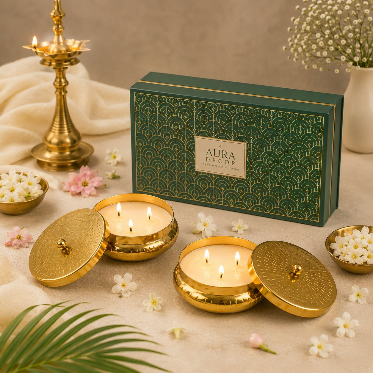 Bulk Buy AuraDecor Set of 2 Fragrance Urli Candles in a Gift Pack ( MOQ 10 Pcs )