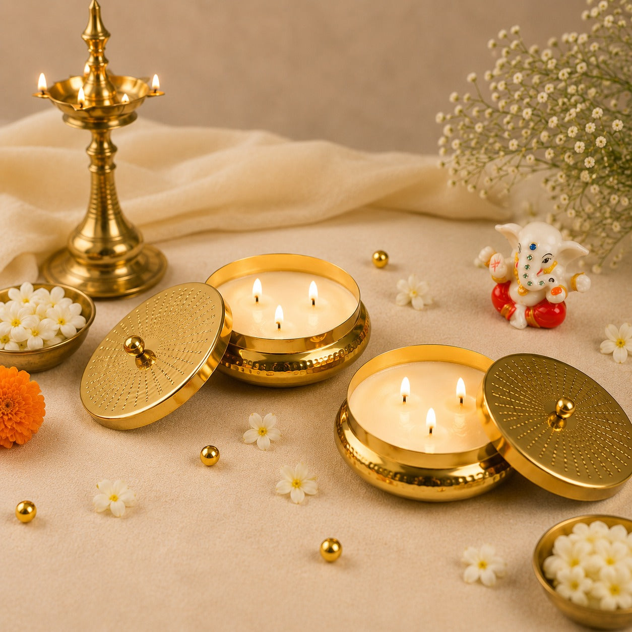 Bulk Buy AuraDecor Set of 2 Fragrance Urli Candles in a Gift Pack ( MOQ 10 Pcs )