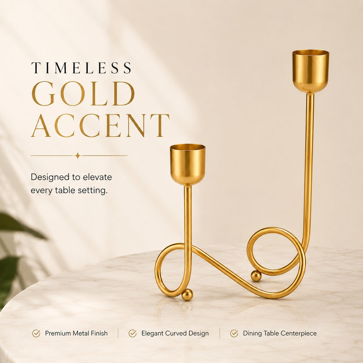 Auradecor Gold Metal Candle Stand Set with 4 Taper Candles