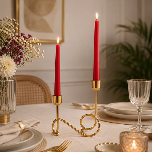 Auradecor Gold Metal Candle Stand Set with 4 Taper Candles