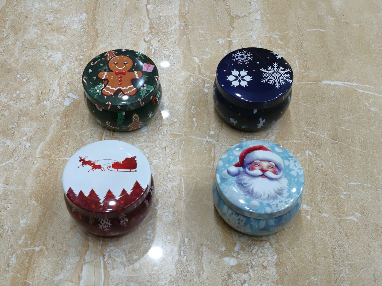 Christmas Theme Moroccan empty Tin jars for Candle Making (Set of 4)