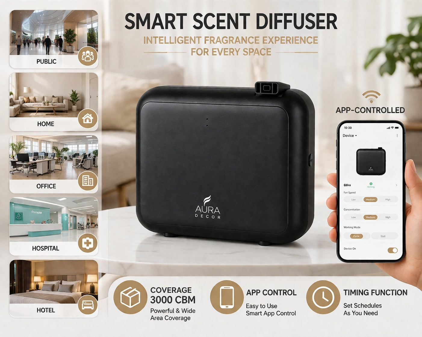 AuraDecor EP600 Power Automatic Intelligent  HVAC Enabled Scent Diffuser ( ISO 9001 )