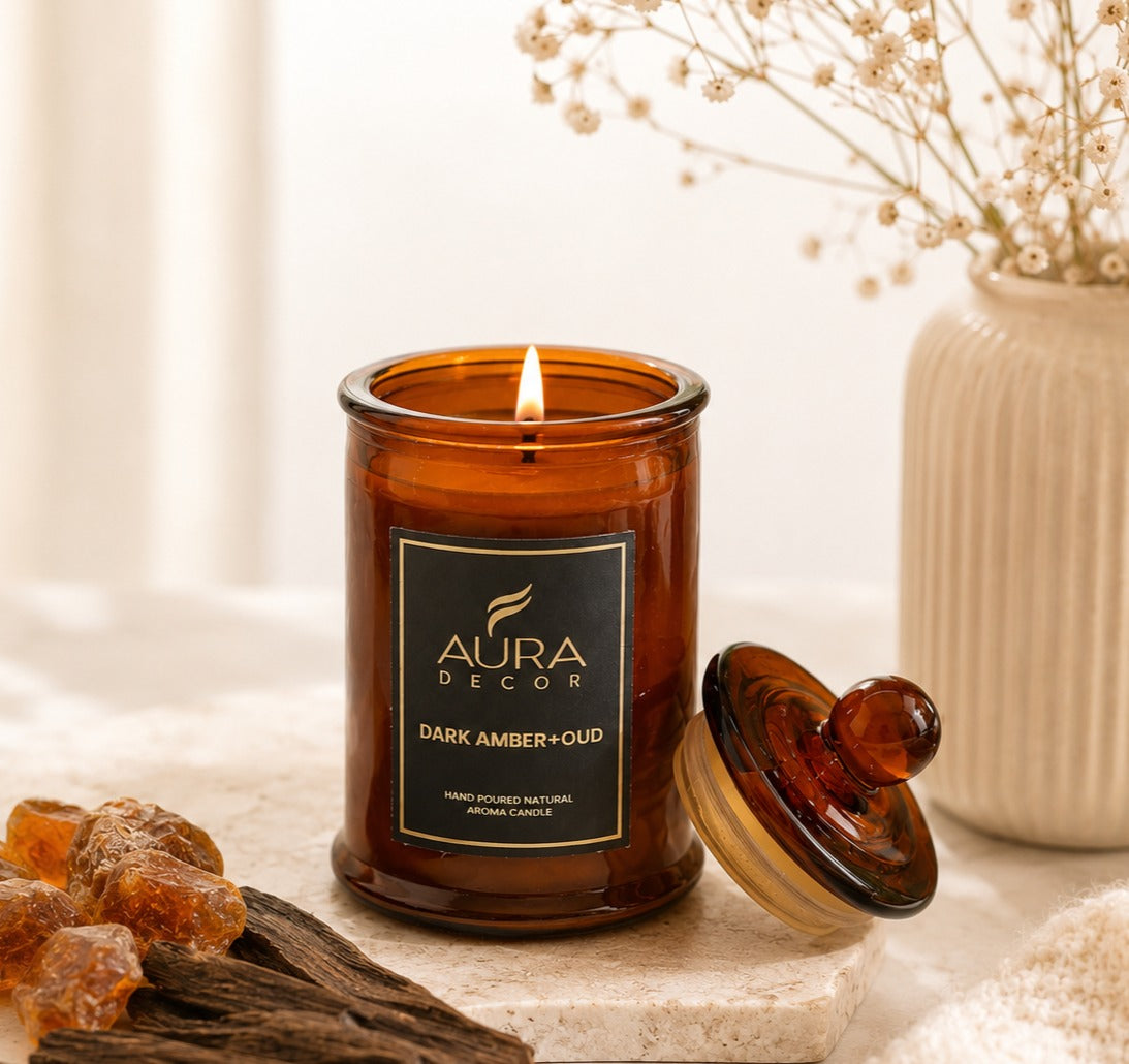 AuraDecor Scented Tomb Lid Jar Candle || Amber jar || Gift Set ||