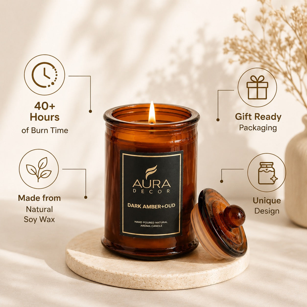 AuraDecor Scented Tomb Lid Jar Candle || Amber jar || Gift Set ||