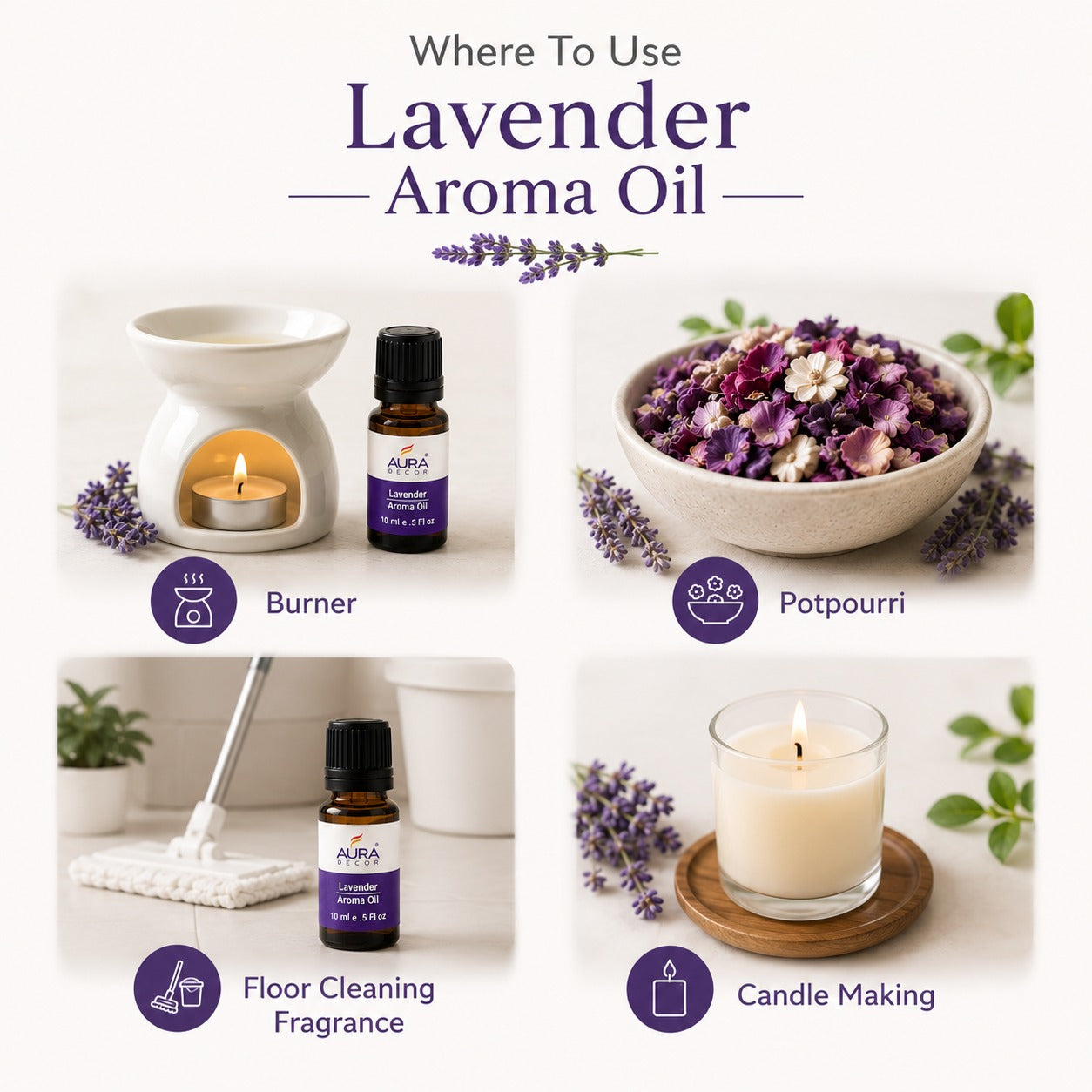 AuraDecor Set of 6 Highly Fragrance Aroma therapy Oils (10 ml Each)