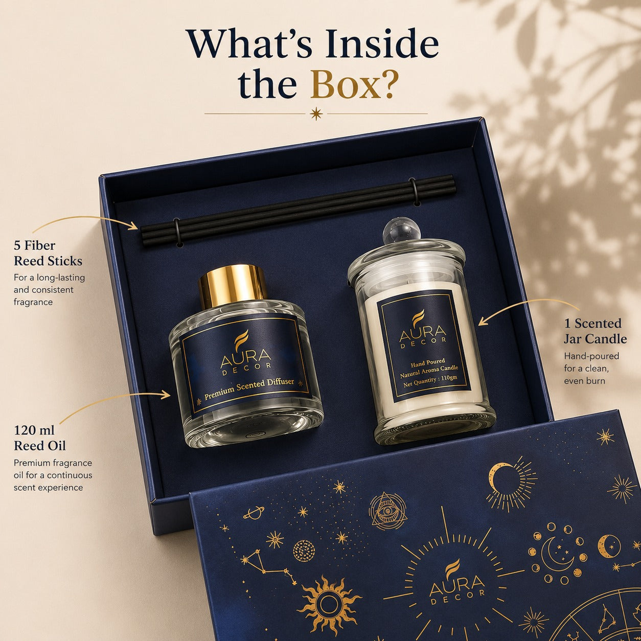 AuraDecor Blue Premium Reed Diffuser Gift Set ||Aroma Diffuser ||