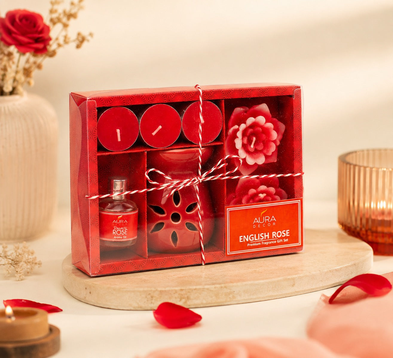 Aromatherapy Diffuser Gift Set with 4 Tealights & 2 Aroma Oil & 2 Floating Candles (GS-11)