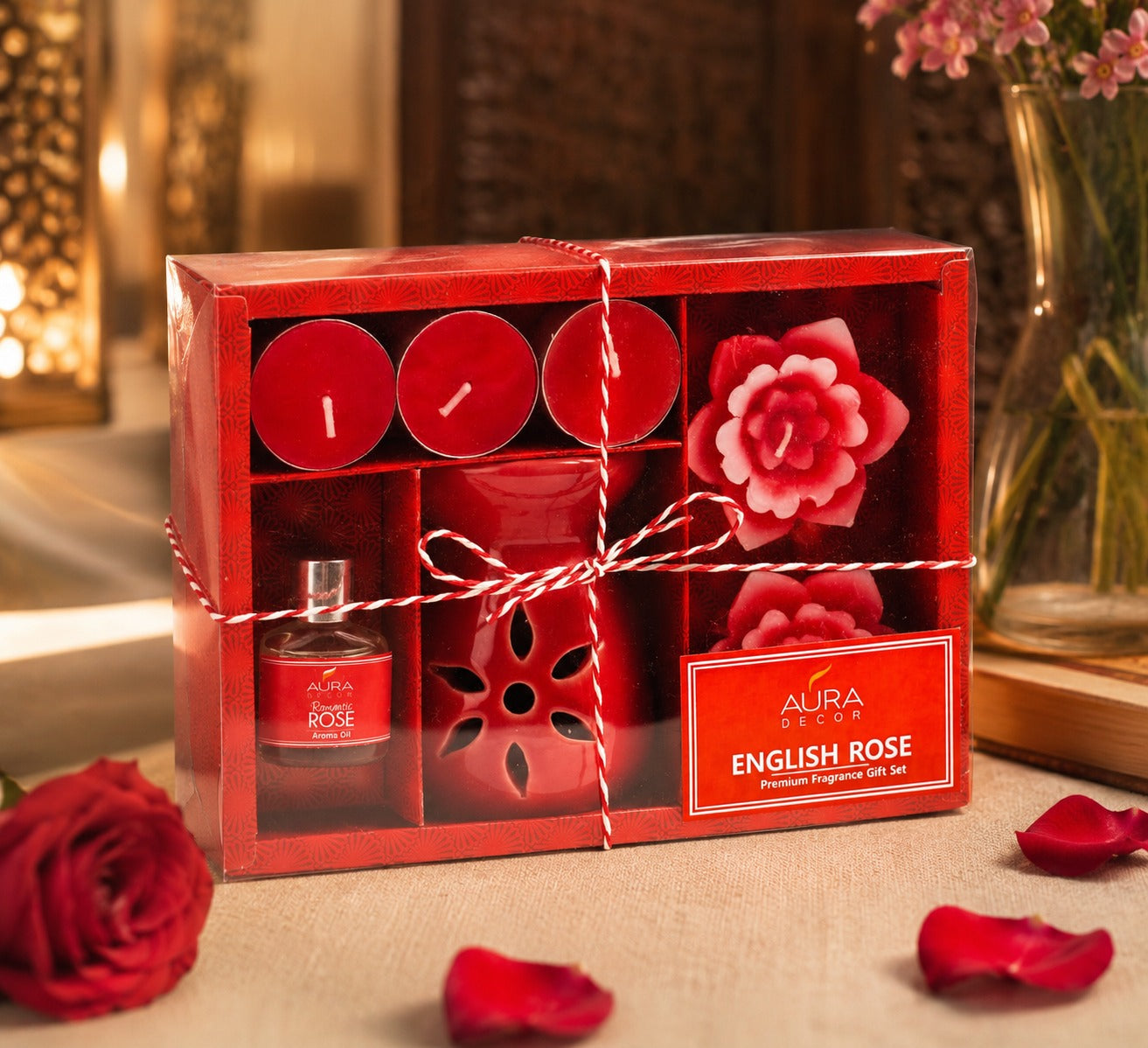 Aromatherapy Diffuser Gift Set with 4 Tealights & 2 Aroma Oil & 2 Floating Candles (GS-11)