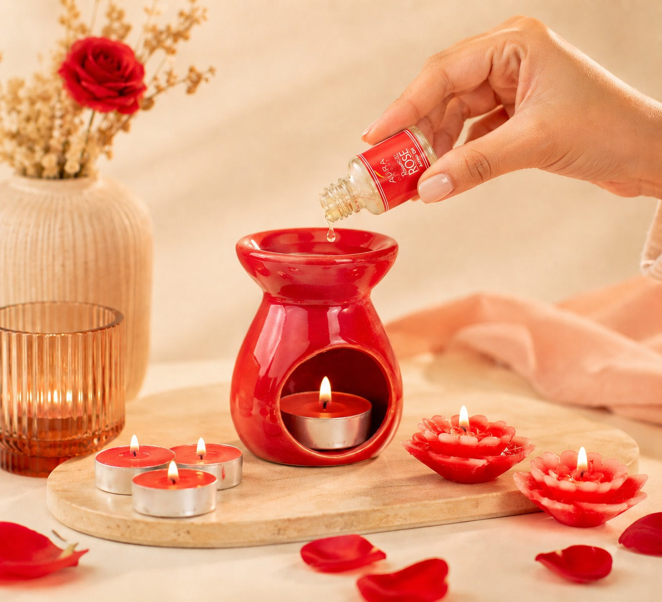 Aromatherapy Diffuser Gift Set with 4 Tealights & 2 Aroma Oil & 2 Floating Candles (GS-11)