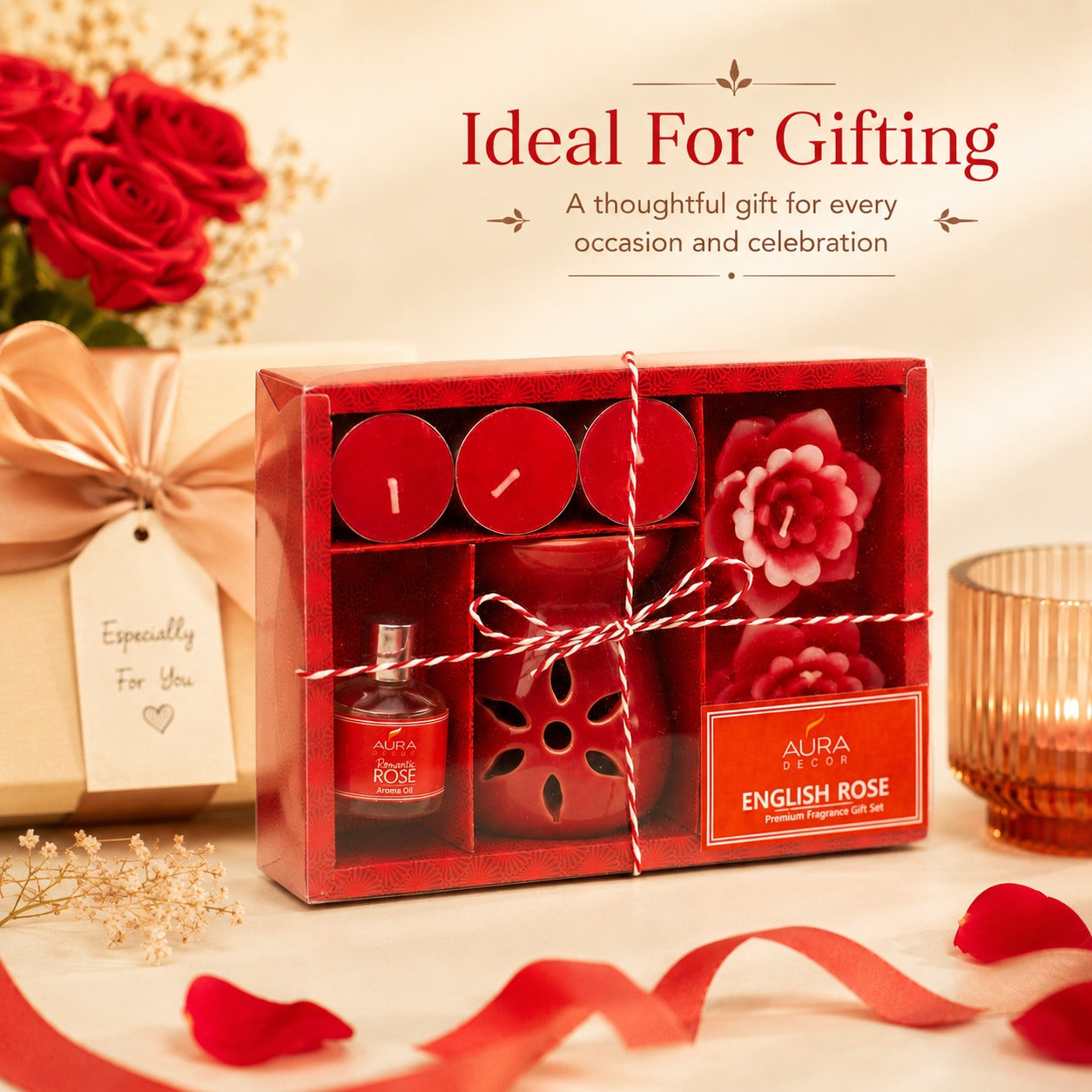 Aromatherapy Diffuser Gift Set with 4 Tealights & 2 Aroma Oil & 2 Floating Candles (GS-11)