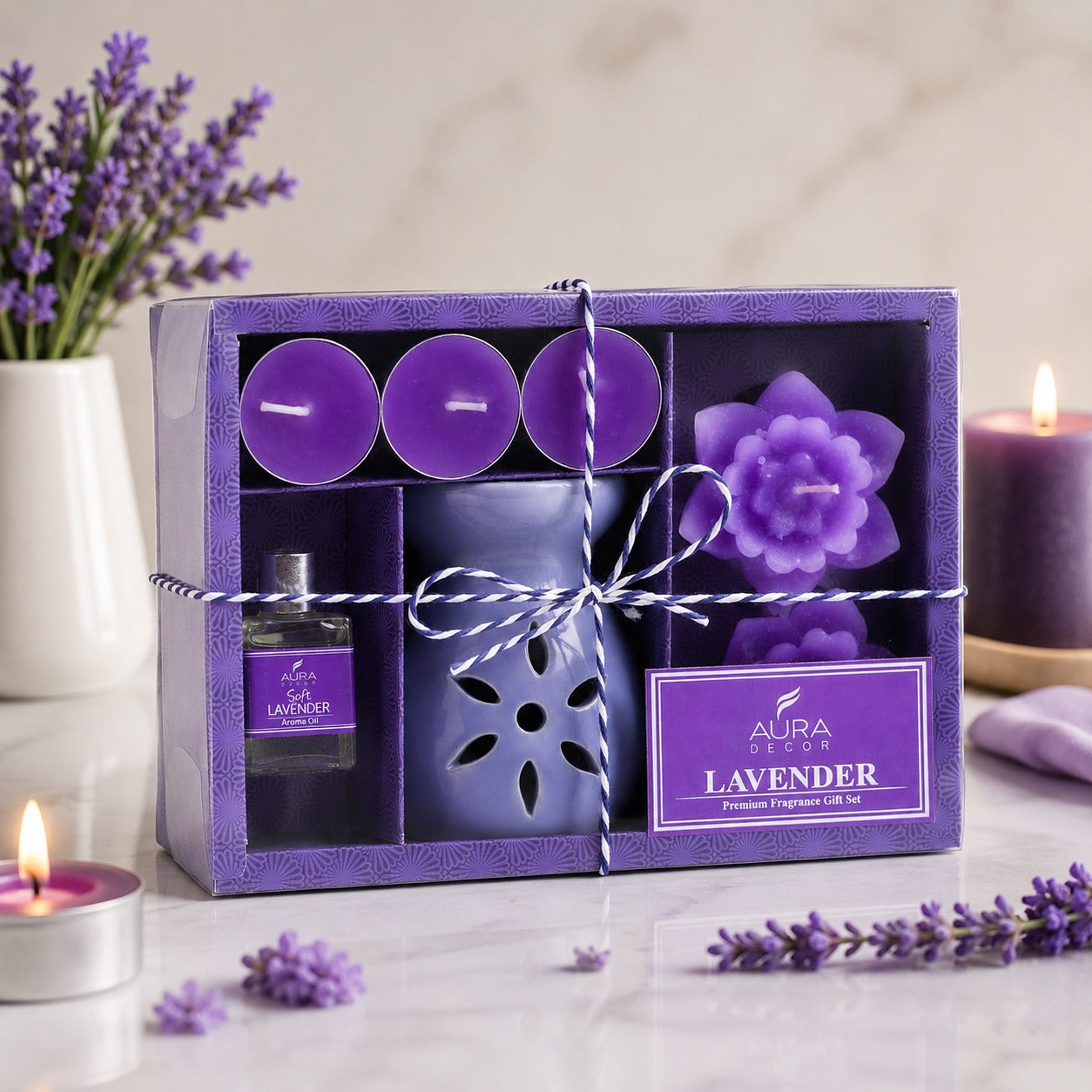 Aromatherapy Diffuser Gift Set with 4 Tealights & 2 Aroma Oil & 2 Floating Candles (GS-11)