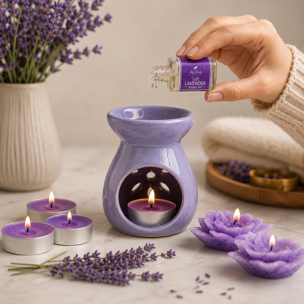 Aromatherapy Diffuser Gift Set with 4 Tealights & 2 Aroma Oil & 2 Floating Candles (GS-11)