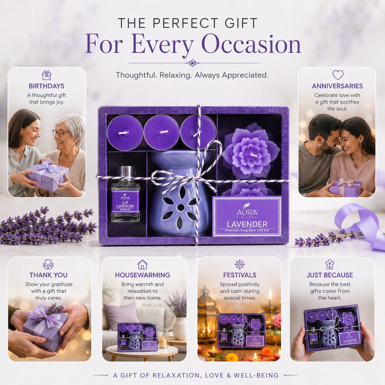 Aromatherapy Diffuser Gift Set with 4 Tealights & 2 Aroma Oil & 2 Floating Candles (GS-11)