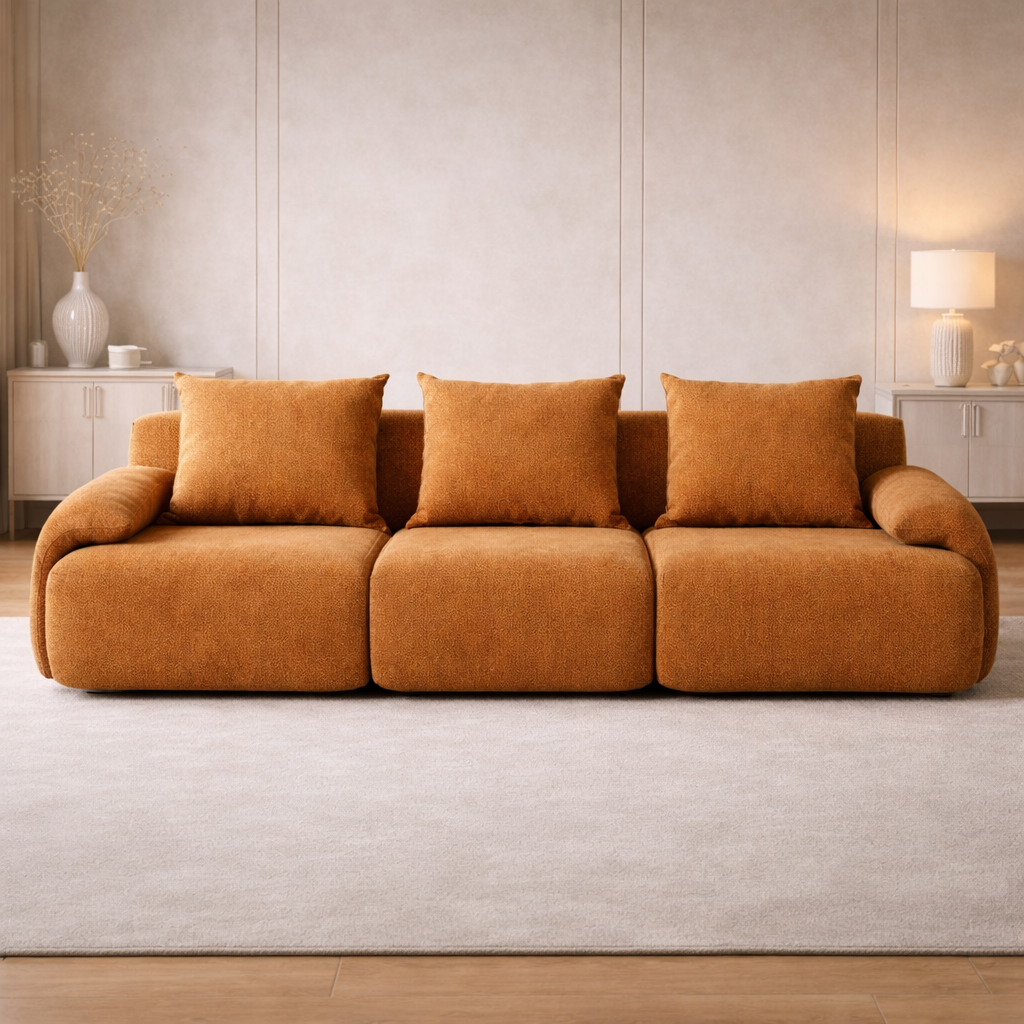 Auradecor Verona 3‑Seater Compressed Sofa – Premium Upholstery, High‑Density Sponge