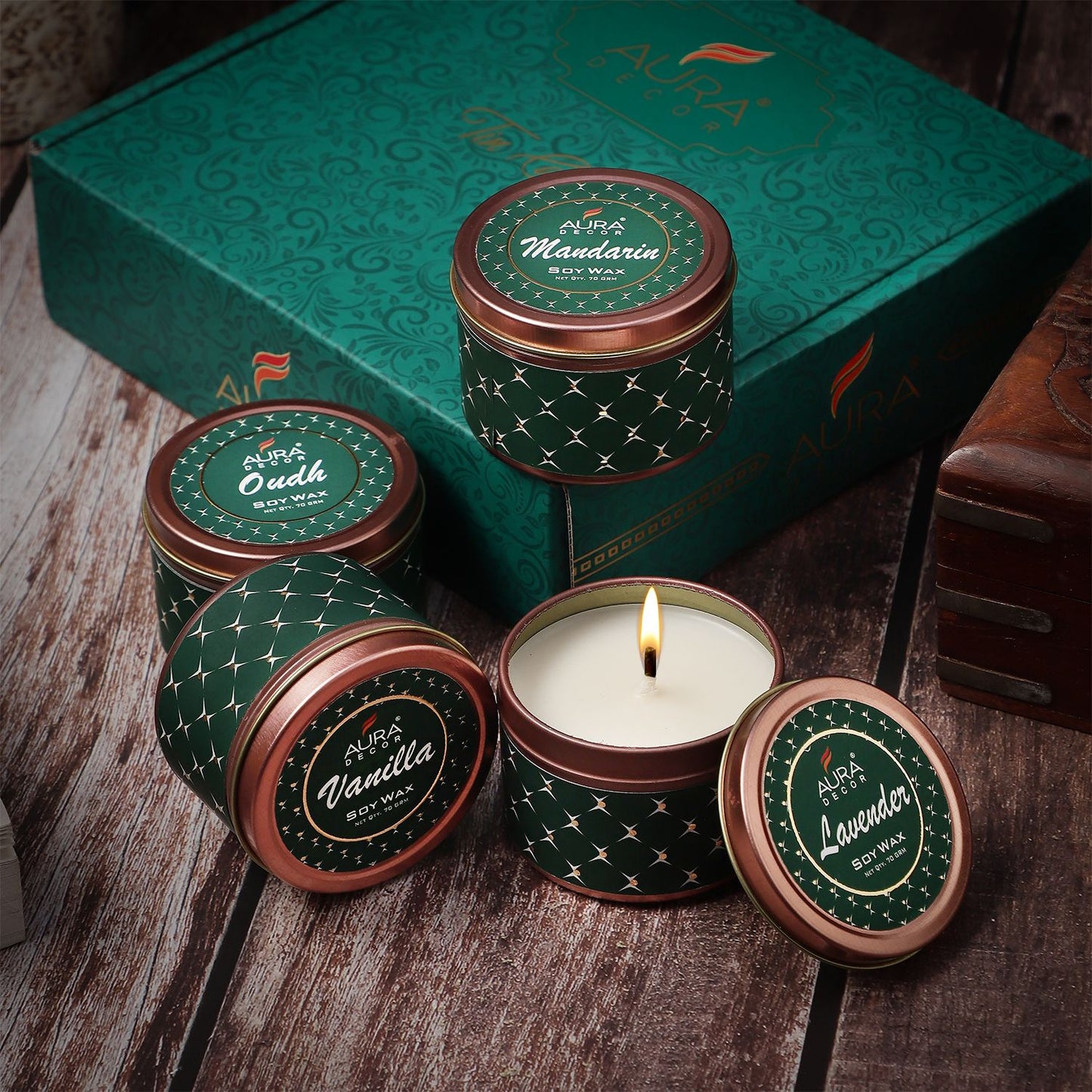 Bulk Buy Auradecor Tin Candle Gift Set | Set of 4 (Master pack of 20 box)