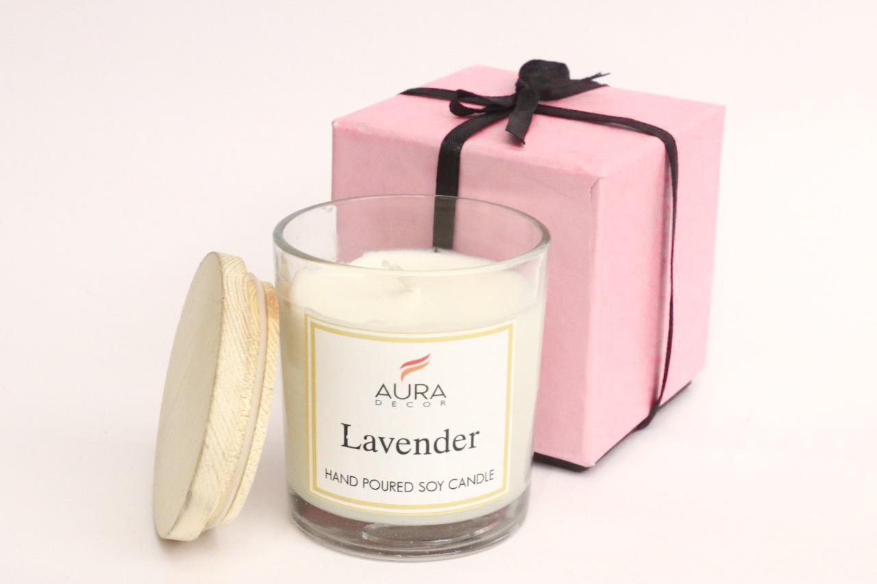 AuraDecor HandPoured Soy Wax Candle with Wooden Lid & in a Gift Box