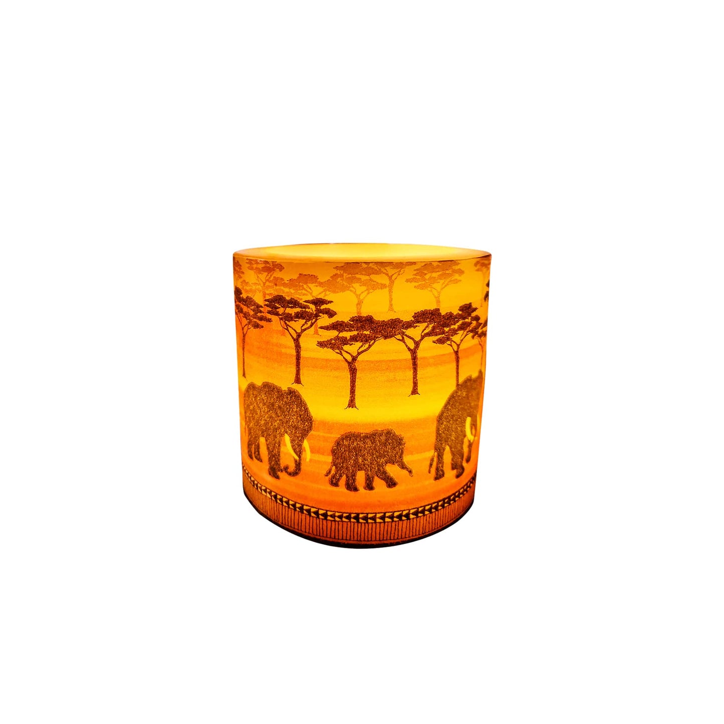 AuraDecor 4*4 Inch White Hollow Cylinderical Candle ( Elephant Design Night Glow )