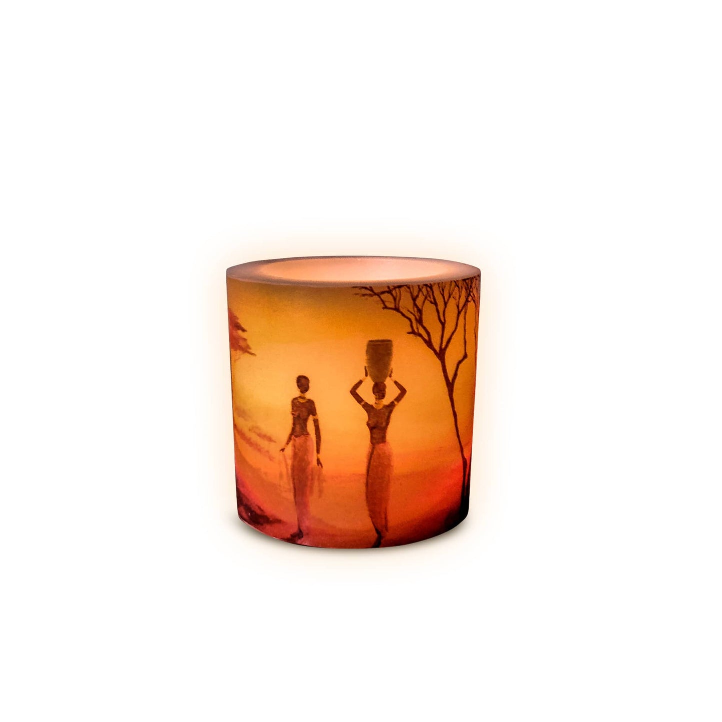 AuraDecor 4*4 Inch White Hollow Cylinderical Candle ( Tribal Design Night Glow )