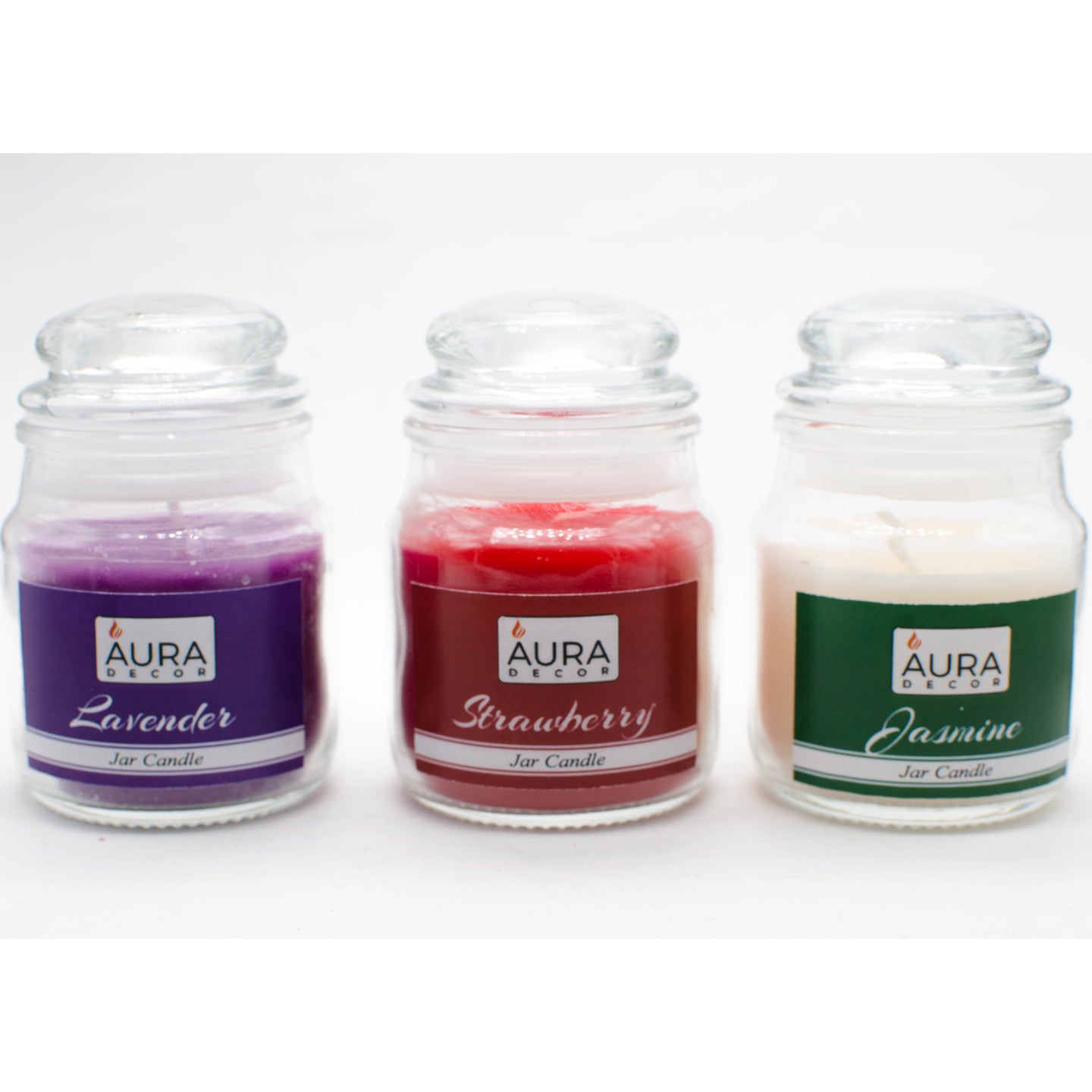 Pack of 3 Fragrance Jar Candles Jasmine, Lavender & Strawberry - auradecor.co.in
