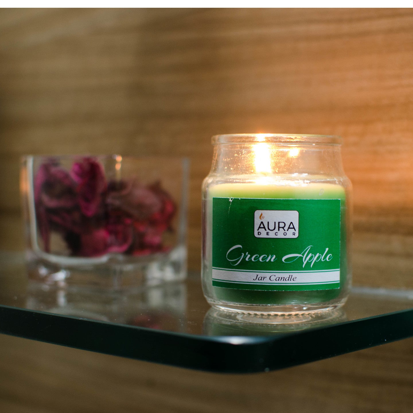 AuraDecor Set of 2 Green Apple Fragrance Jar Candles ( Burning Time 30 hours Each ) - auradecor.co.in