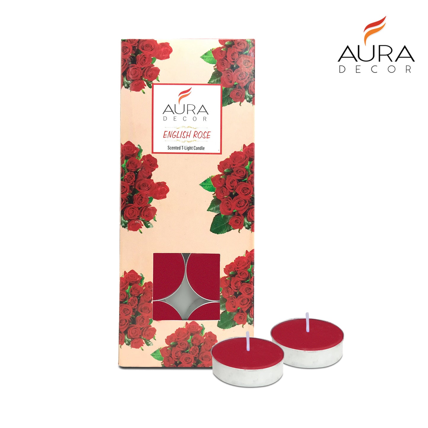 AuraDecor Pack of 10 Tealight ( English Rose Fragrance )